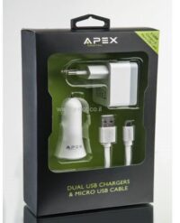 סט מטען בית + מטען רכב + כבל מיקרו USB מבית APEX - 3.4A