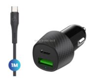Essentials Dual 38W Car Charger + Type-C Cable - Black
