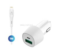 Essentials Dual 38W Car Charger + Lightning Cable - White