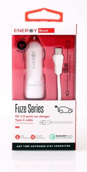 ⁦מטען רכב מהיר + כבל TYPE C עוצמה ENERGY QC 3.0⁩ – תמונה ⁦2⁩
