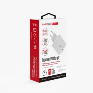 מטען בית ENERGY Premium 1C+1C PD45W with C to C 1.5M cable  לבן - כולל כבל טייפ C